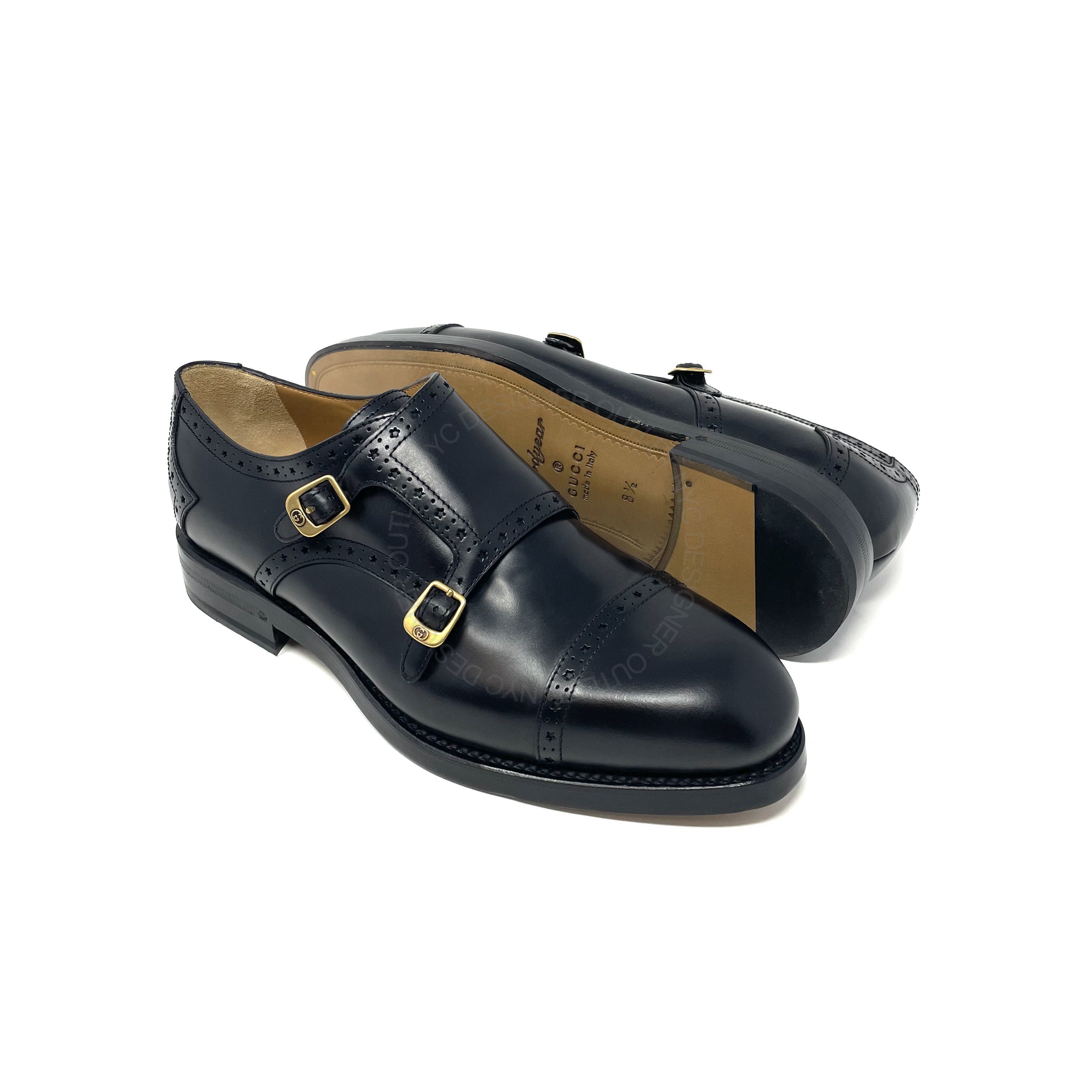 Gucci monk strap dress shoes GUCCI Size 11.5 Black Wingtip Leather Double Monk Strap  main image 4