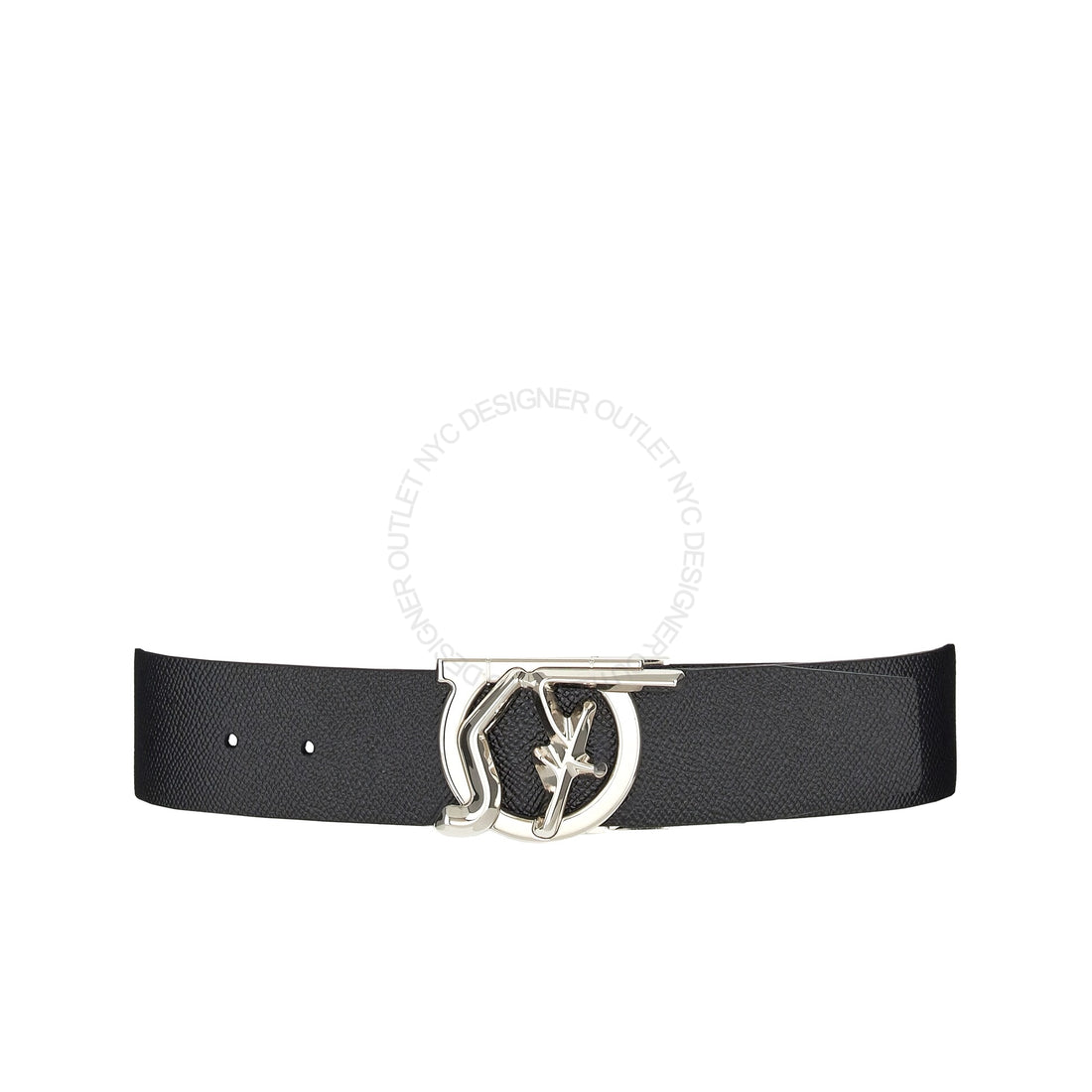 Ferragamo Black/Blue Leather Adjustable Belt