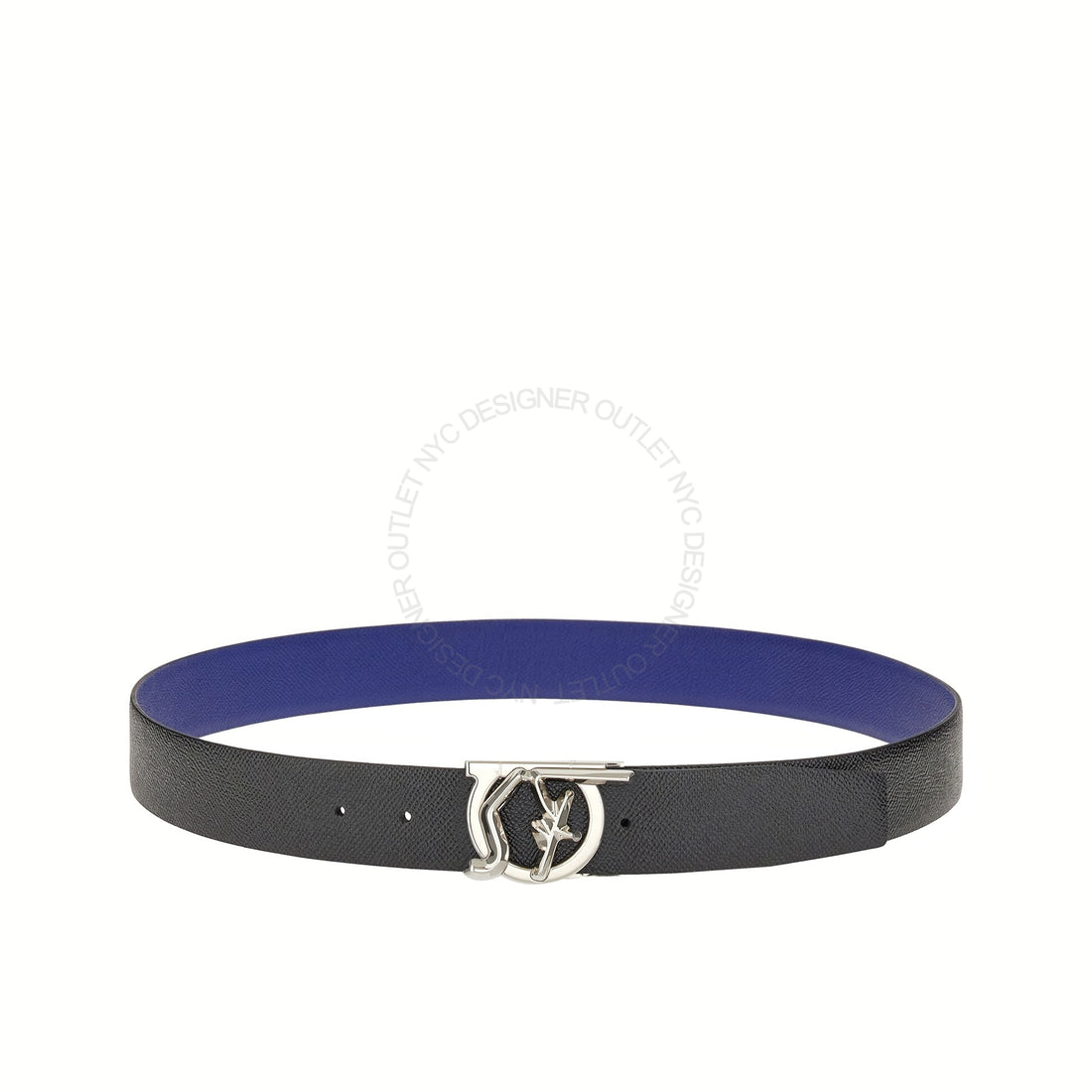 Ferragamo Black/Blue Leather Adjustable Belt