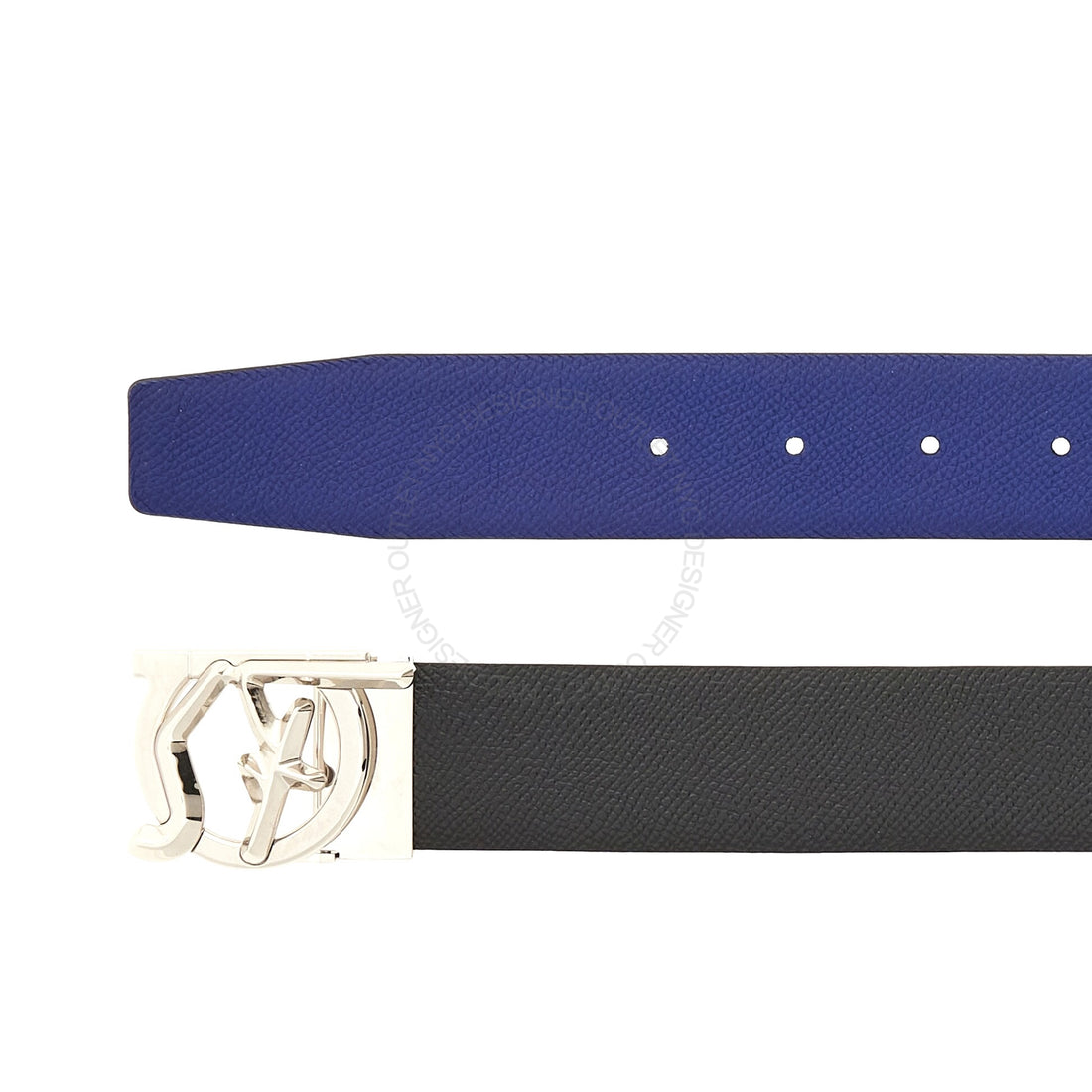 Ferragamo Black/Blue Leather Adjustable Belt