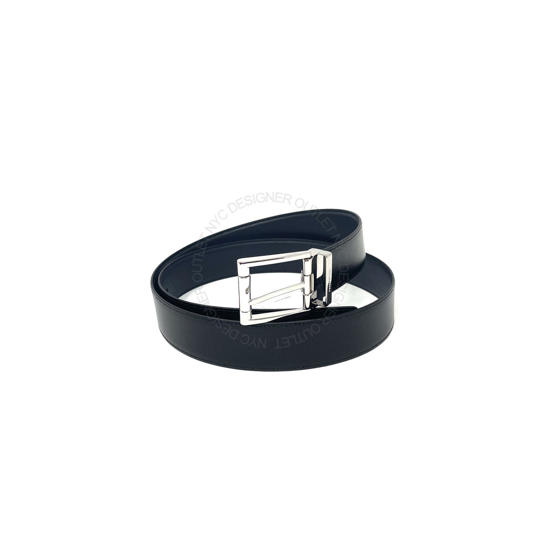 Ferragamo Black/Blue Leather Adjustable Belt