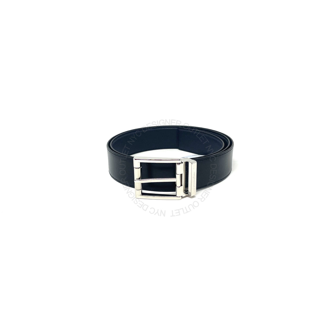 Ferragamo Black/Blue Leather Adjustable Belt