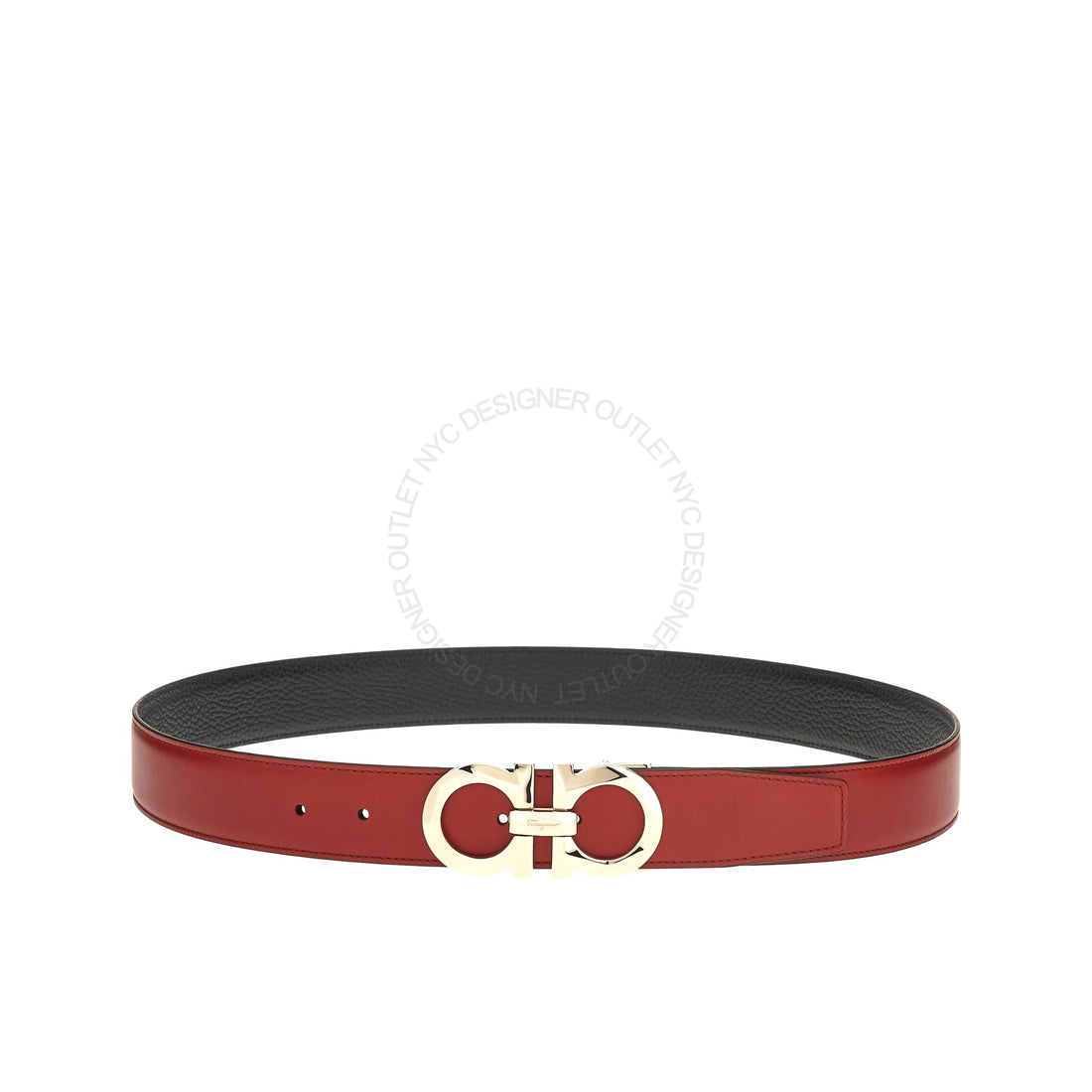 Ferragamo Black/Red Leather Adjustable Belt