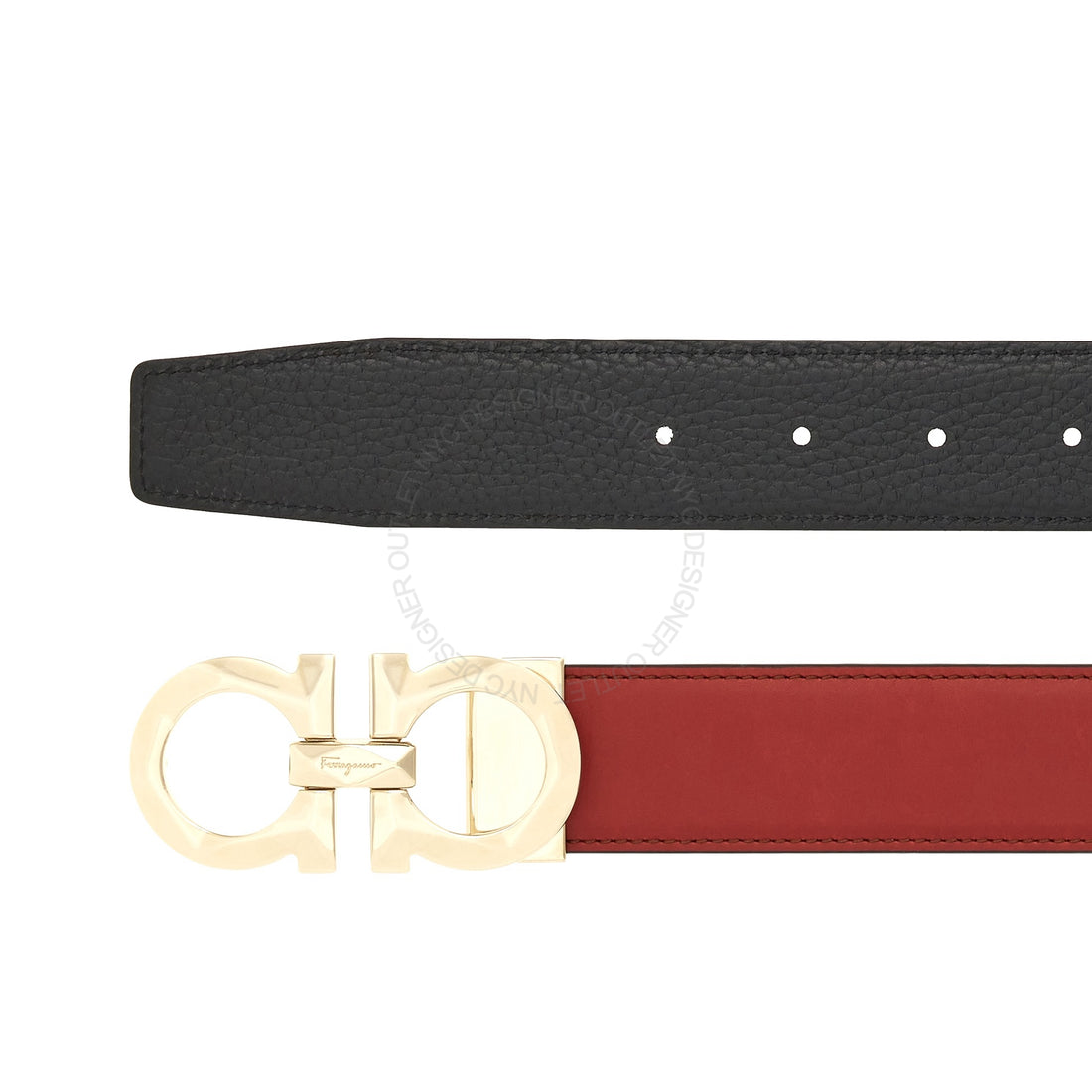 Ferragamo Black/Red Leather Adjustable Belt