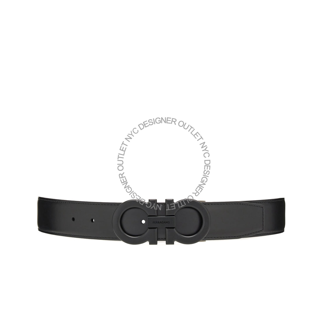 Ferragamo Black/Blue Leather Adjustable Belt