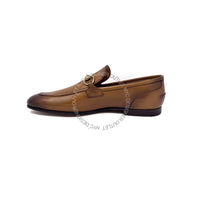 Brown leather loafer shoe on a white background