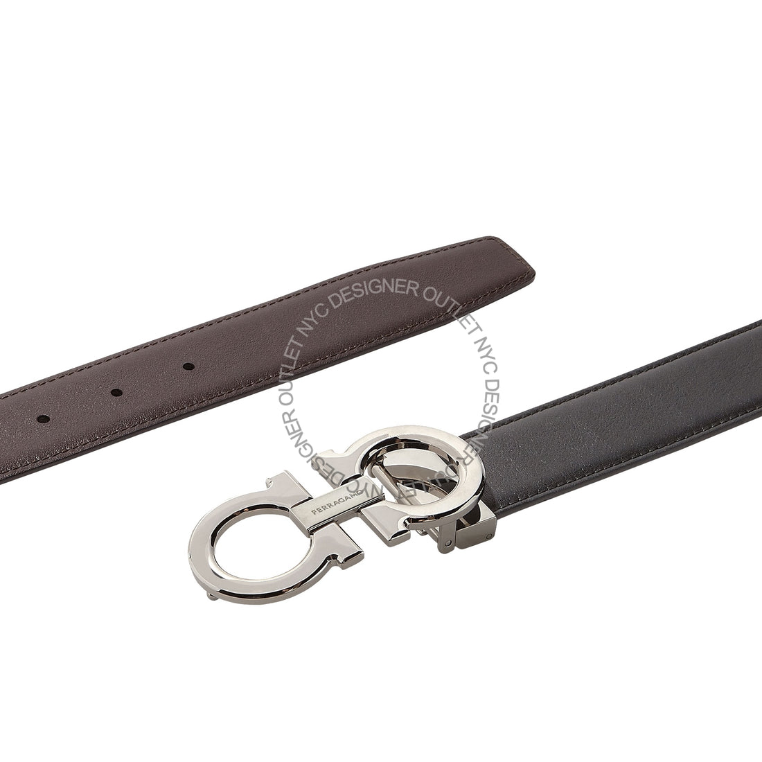 Ferragamo Black/Brown Leather Adjustable Belt