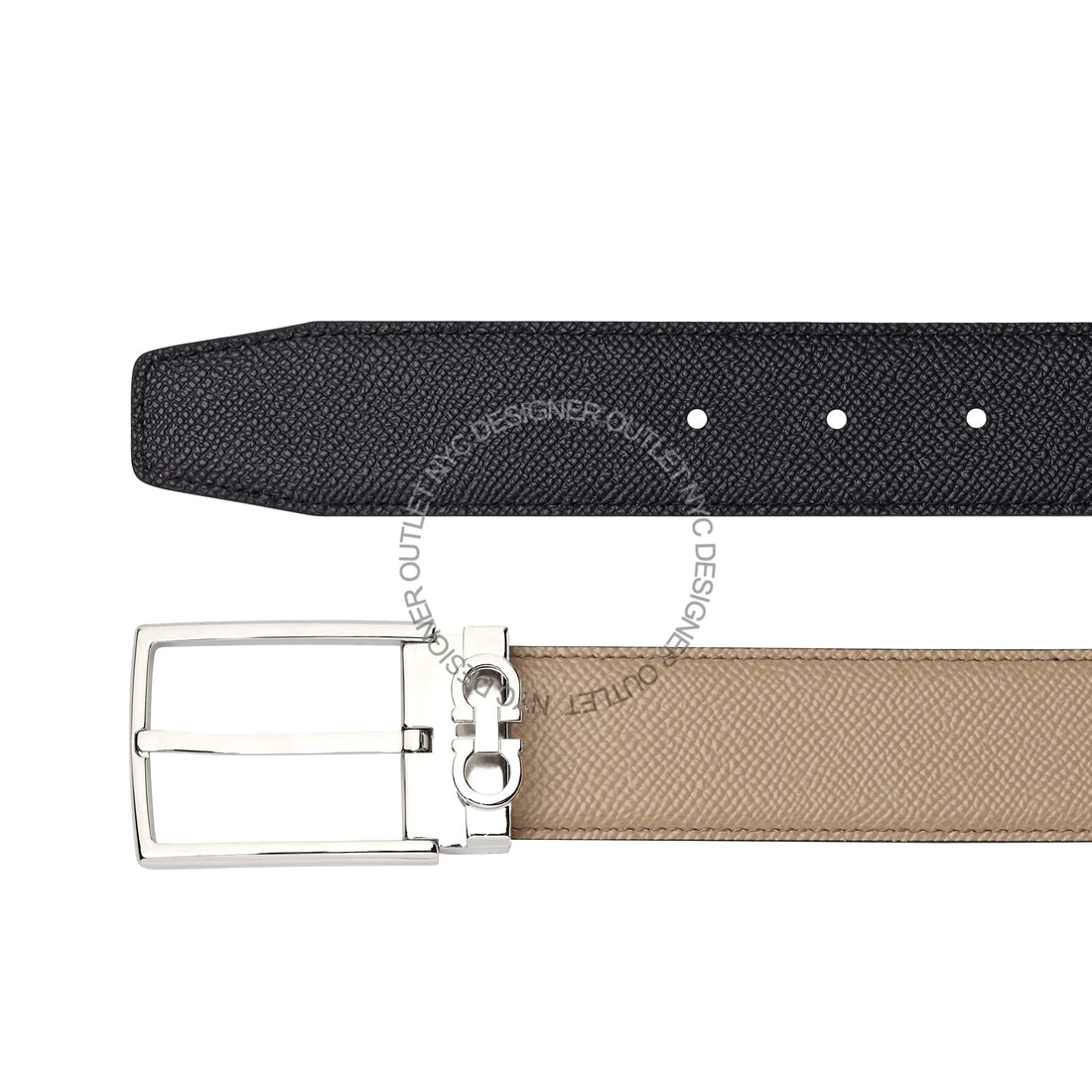 Ferragamo Black/Beige Leather Adjustable Belt