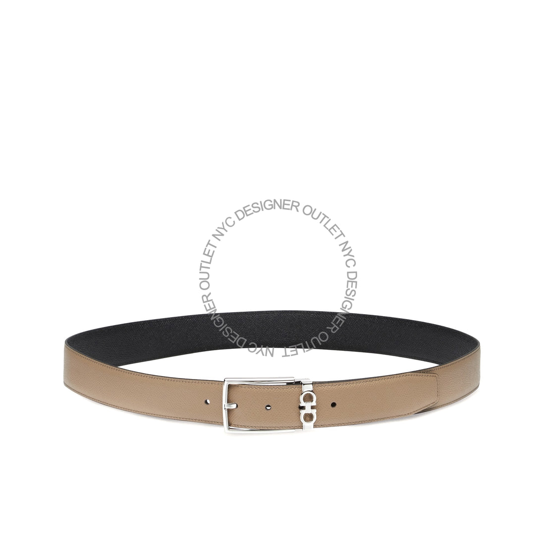 Ferragamo Black/Beige Leather Adjustable Belt