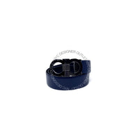 Ferragamo Black/Blue Leather Adjustable Belt