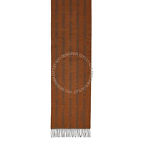 Brown scarf with grey stripes on a white background