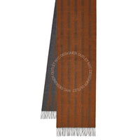 Striped scarf with brown and grey pattern on a white background