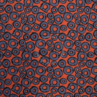 Patterned fabric with blue shapes on an orange background