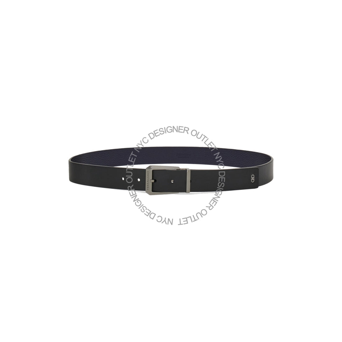 Ferragamo Black/Blue Leather Adjustable belt