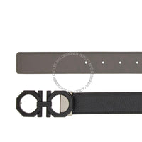 Ferragamo Black/Gray Leather Adjustable and Reversible Belt