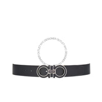 Ferragamo Black/Burgundy Leather Adjustable and Reversible Belt