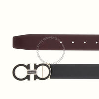 Ferragamo Black/Burgundy Leather Adjustable and Reversible Belt