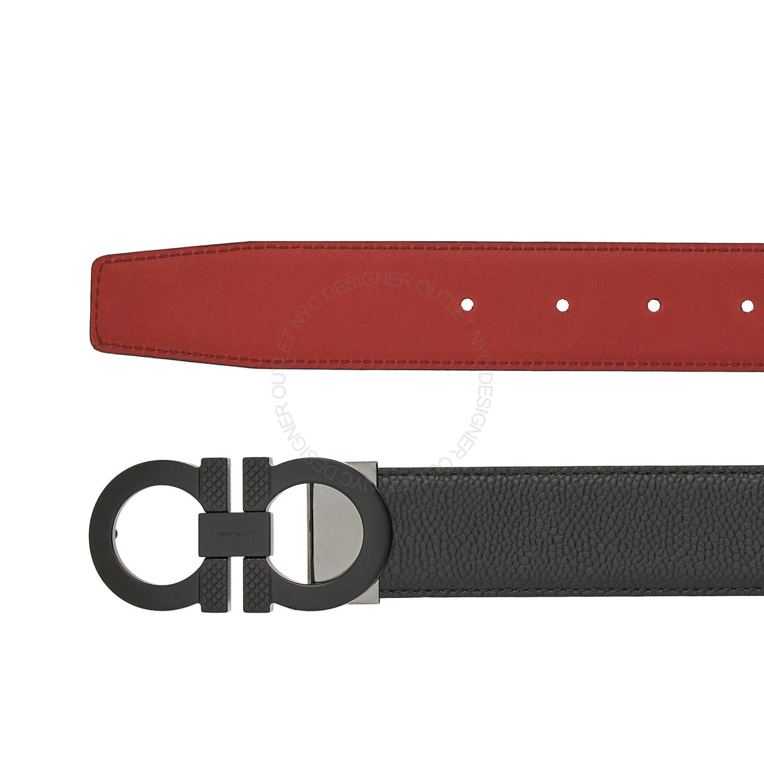 Ferragamo Black/Red Leather Adjustable belt
