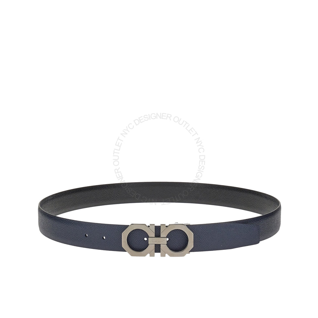Ferragamo Black/Blue Leather Adjustable belt
