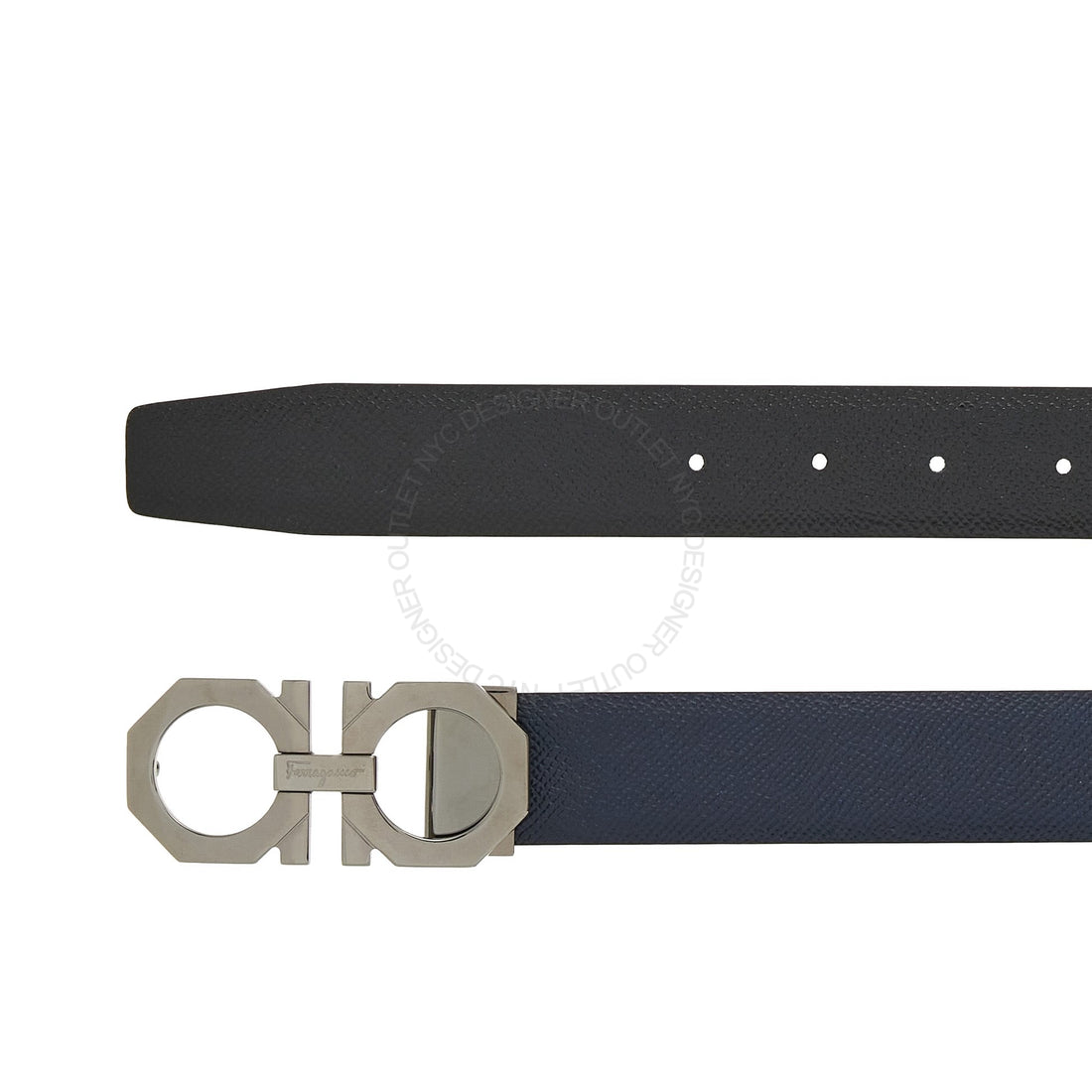 Ferragamo Black/Blue Leather Adjustable belt
