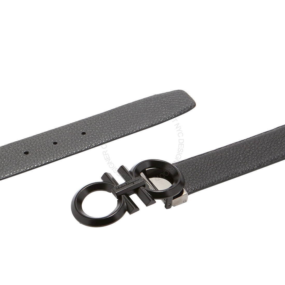 Ferragamo Black/Grey Leather Reversible Belt