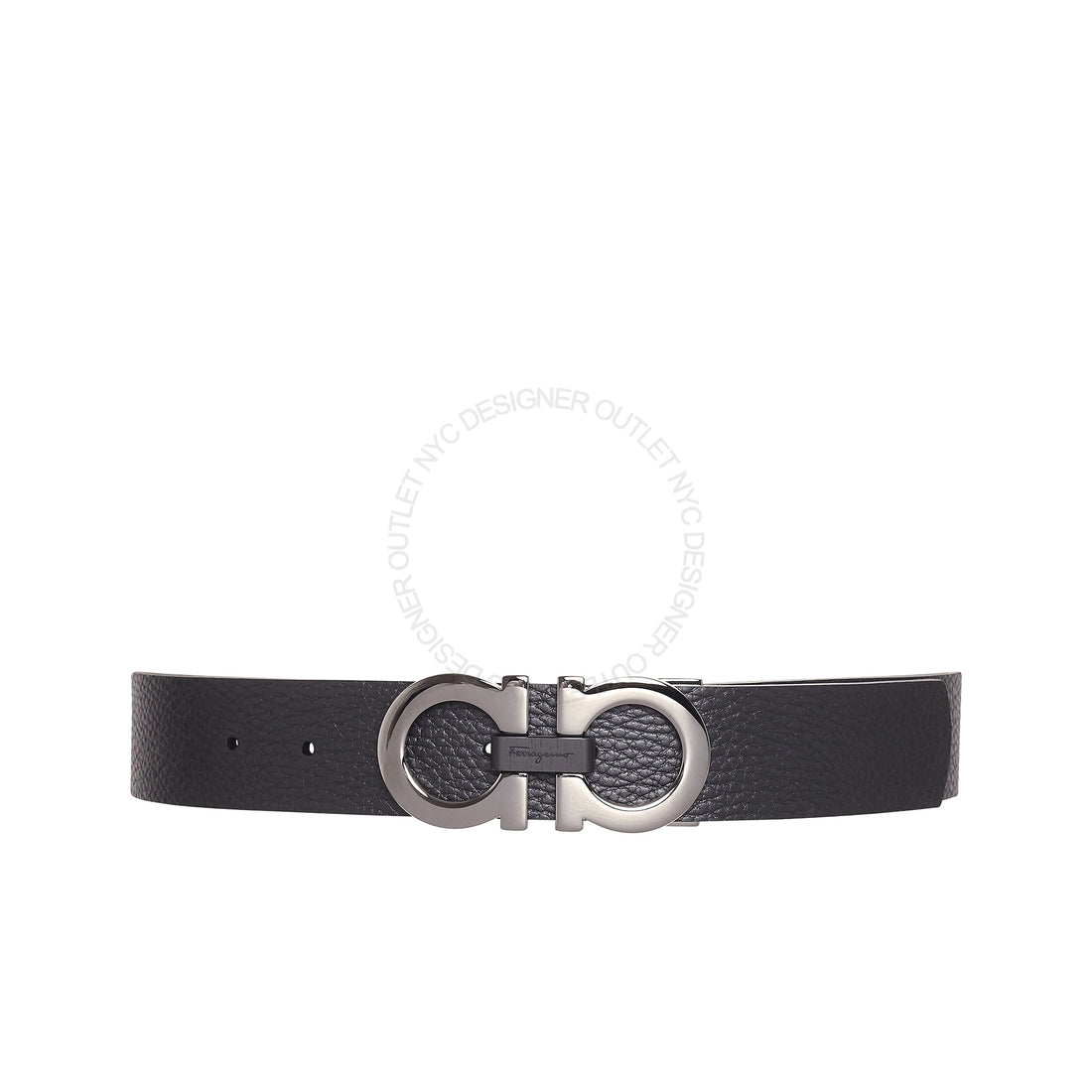 Ferragamo Black/Brown Pebbled Leather Reversible Belt