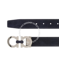 Ferragamo Black/Blue Leather Adjustable Belt