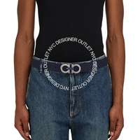Ferragamo Black/Blue Leather Adjustable Belt