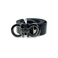 Ferragamo Black/Black Leather Adjustable and Reversible Belt