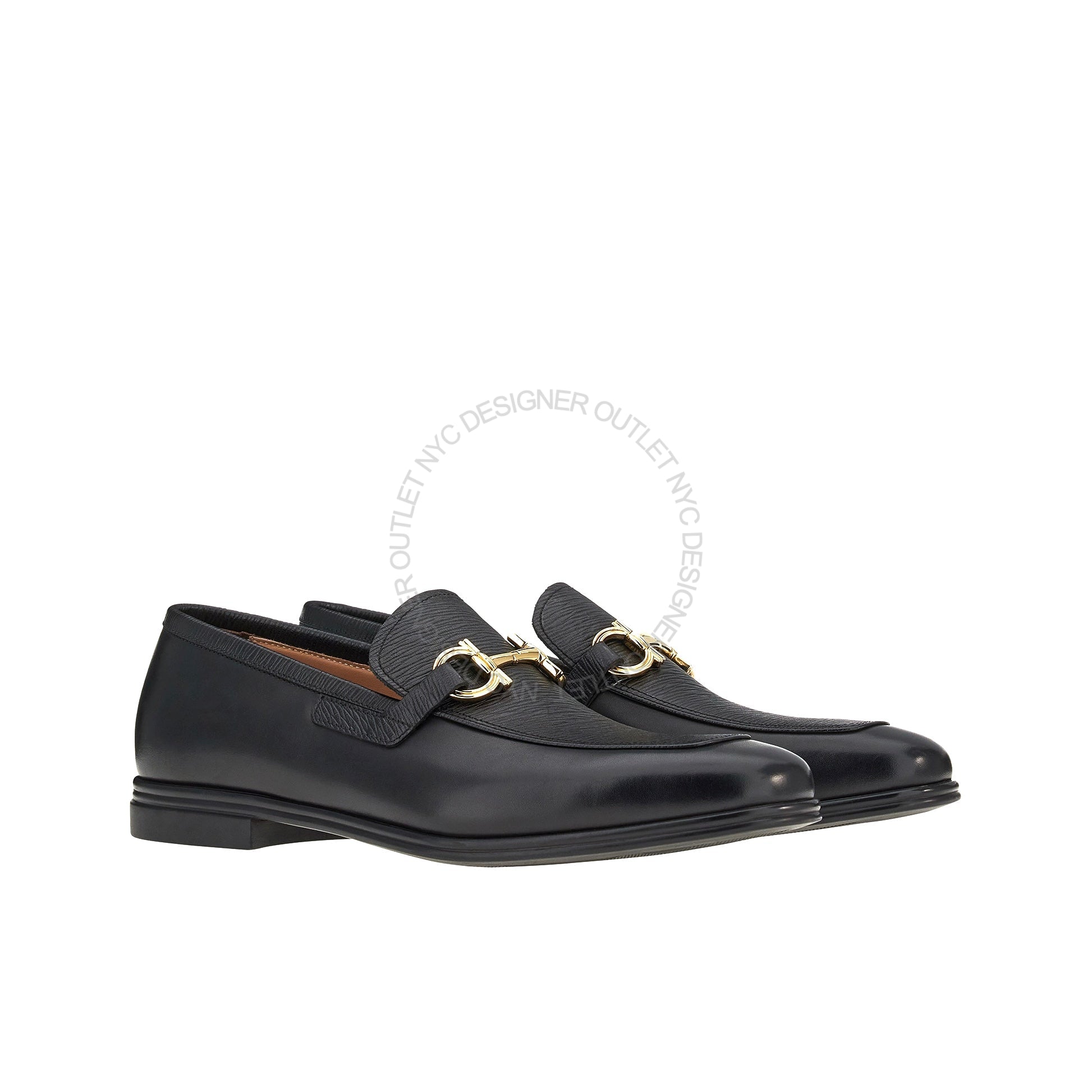  Salvatore Ferragamo Maurice Mens Black Leather Slip On  Moccasins Shoe