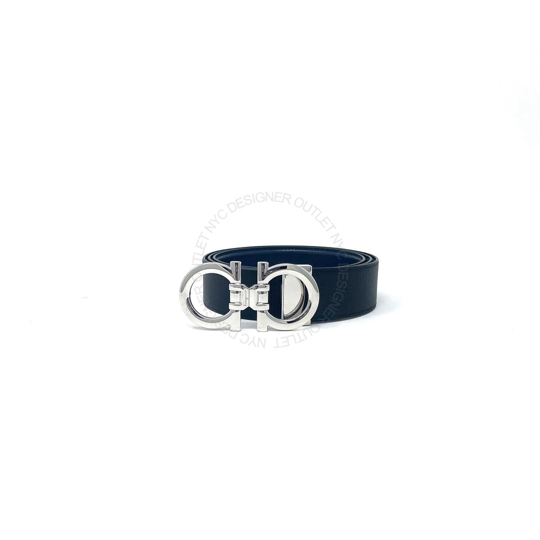 Ferragamo Black/Blue Leather Adjustable belt
