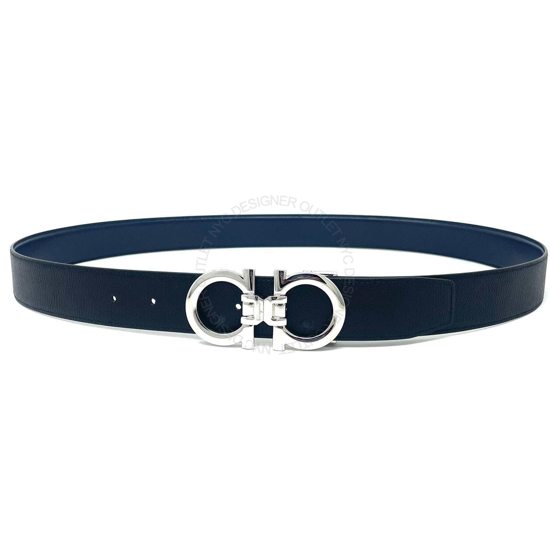 Ferragamo Black/Blue Leather Adjustable belt