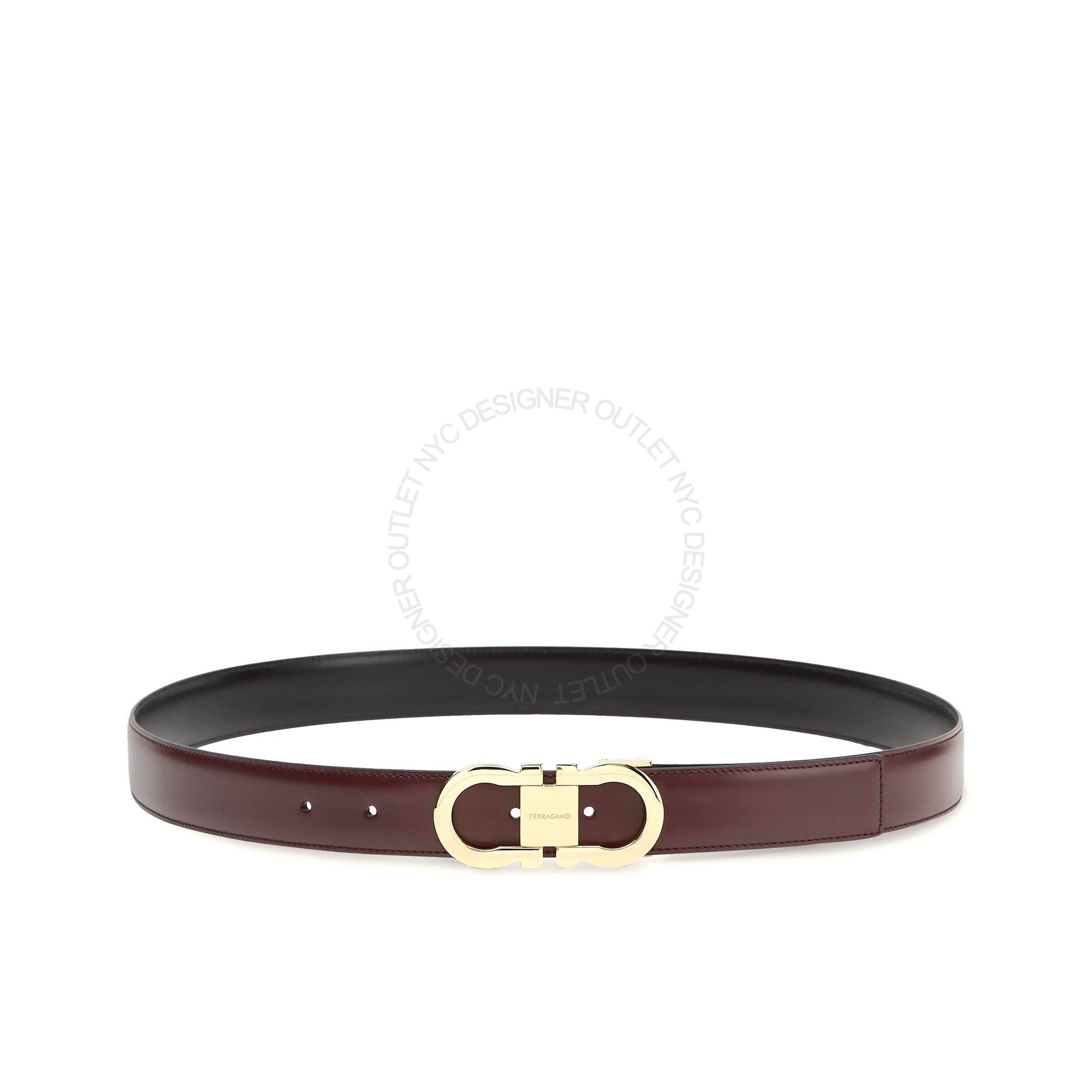 Ferragamo Black Maroon Leather Adjustable belt NYC Designer Outlet