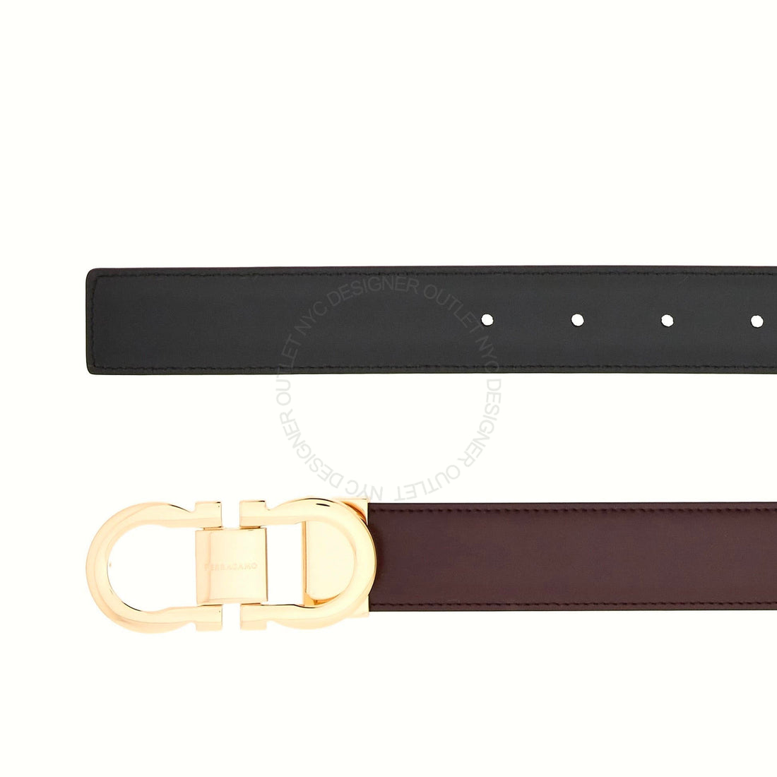 Ferragamo Black/Maroon Leather Adjustable belt