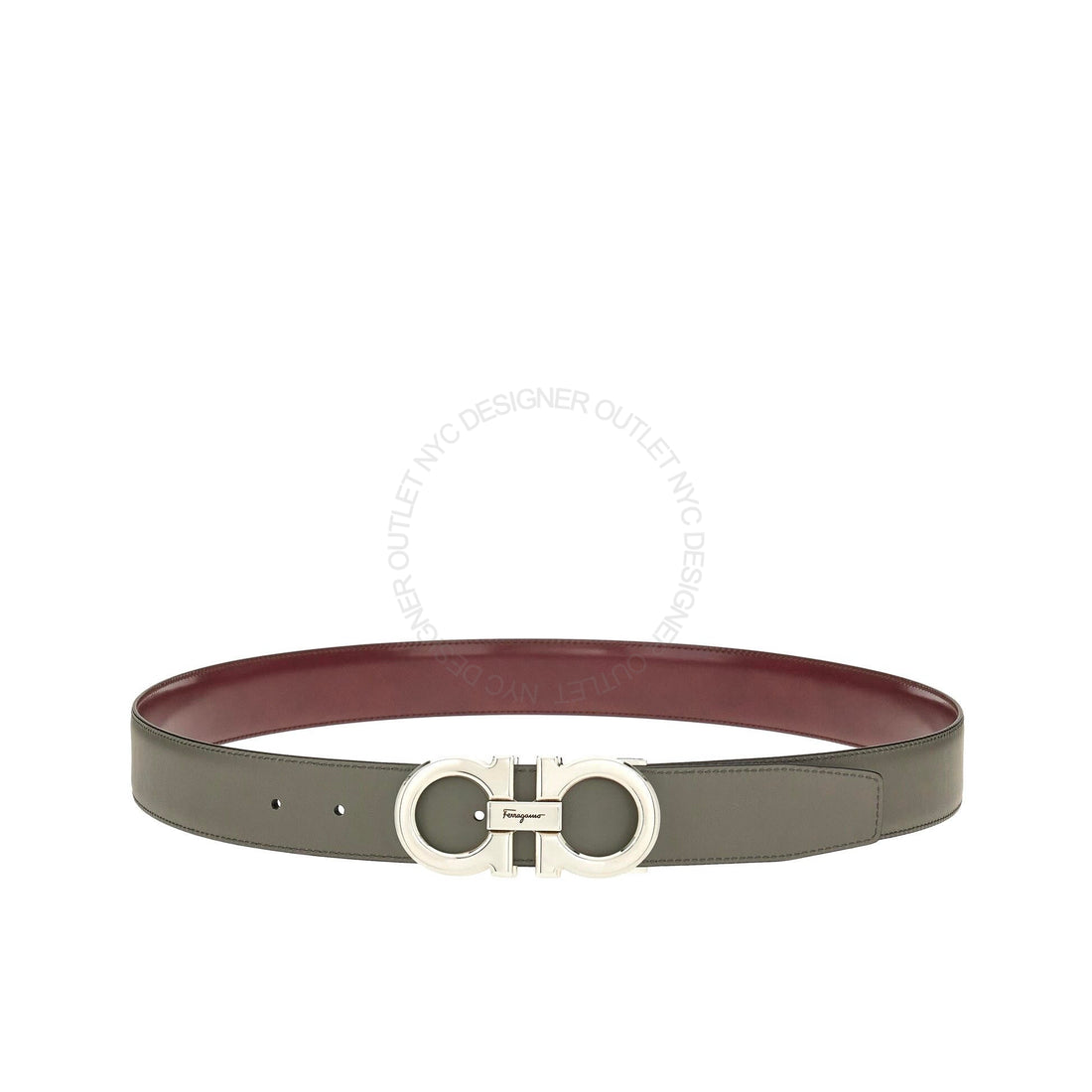 Ferragamo Grey/Maroon Leather Adjustable belt