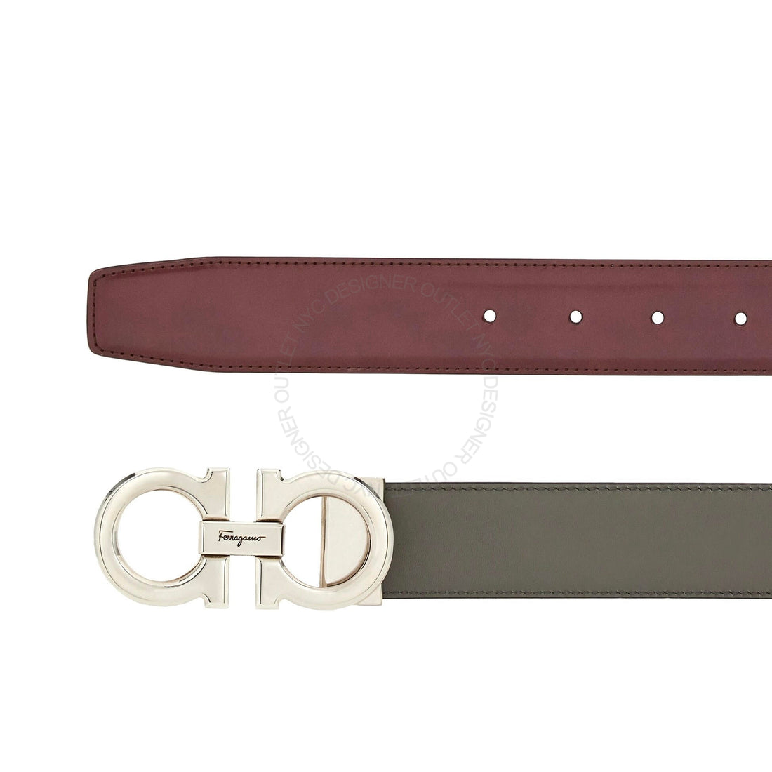 Ferragamo Grey/Maroon Leather Adjustable belt