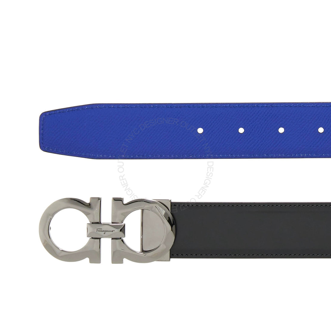 Ferragamo Black/Blue Leather Adjustable belt