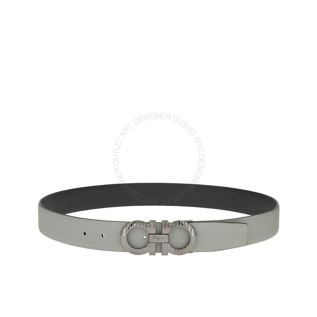 Ferragamo Black/Grey Leather Adjustable belt