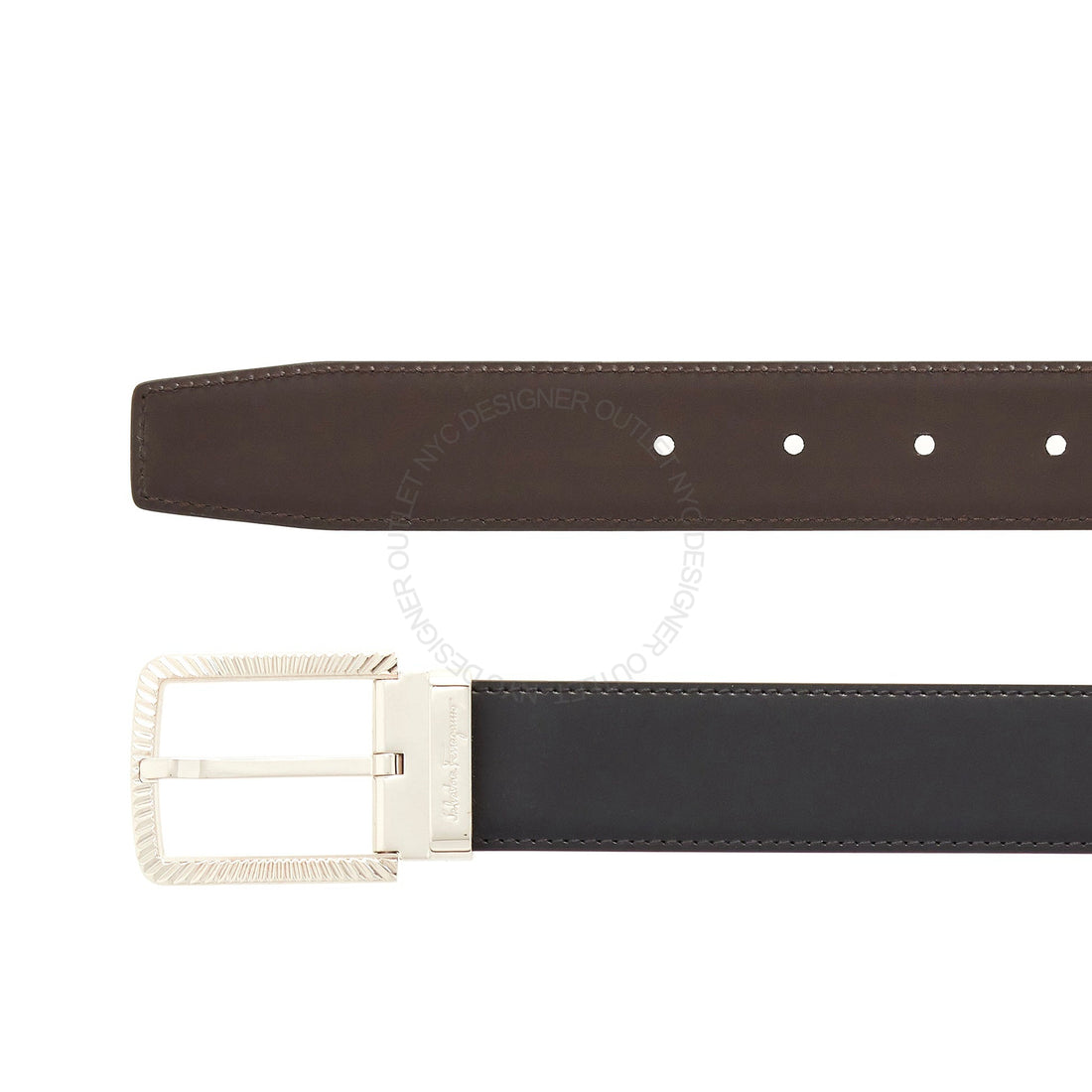 Ferragamo Black Brown Leather Adjustable & Reversible belt