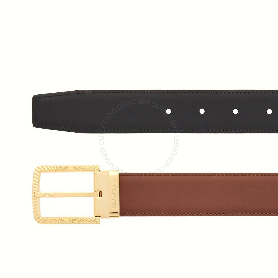 Ferragamo Black Brown Leather Adjustable & Reversible belt