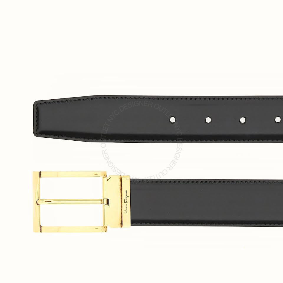 Ferragamo Black Brown Leather Adjustable & Reversible belt