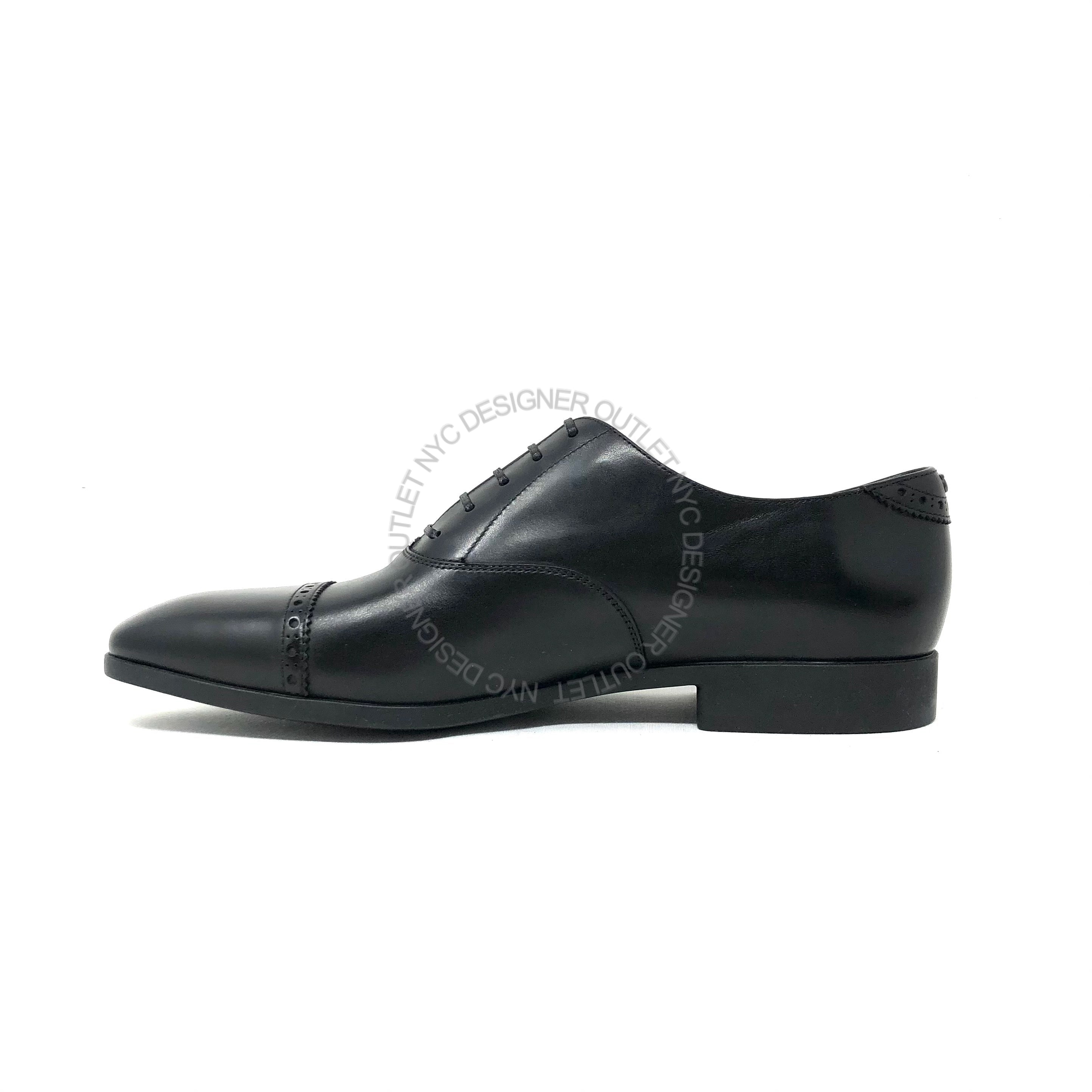 Ferragamo BOSTON Leather Cap Toe Gancini Oxford Formal Men's Black Dress  Shoes