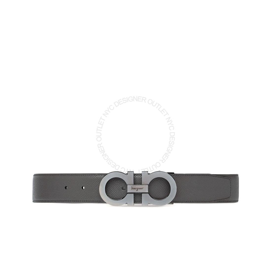 Ferragamo Black/Grey Leather Adjustable Belt