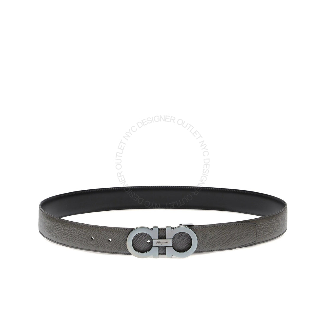 Ferragamo Black/Grey Leather Adjustable Belt