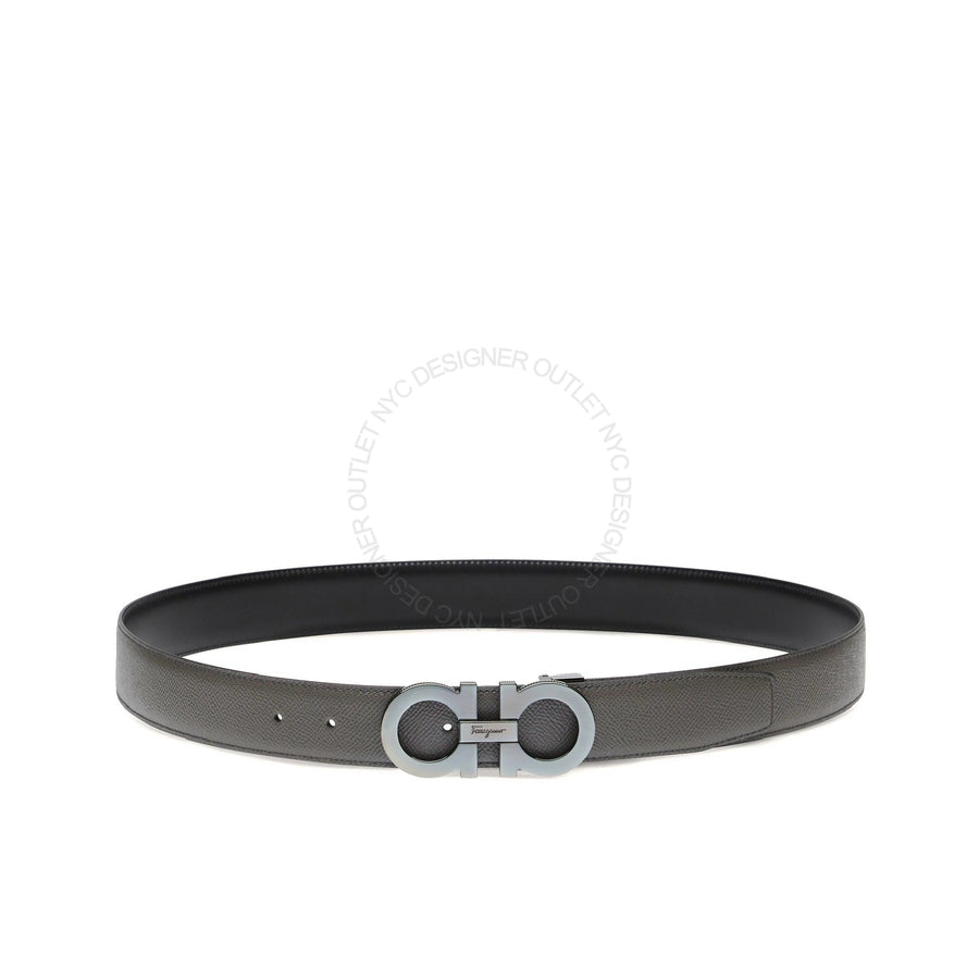 Ferragamo Black/Grey Leather Adjustable Belt