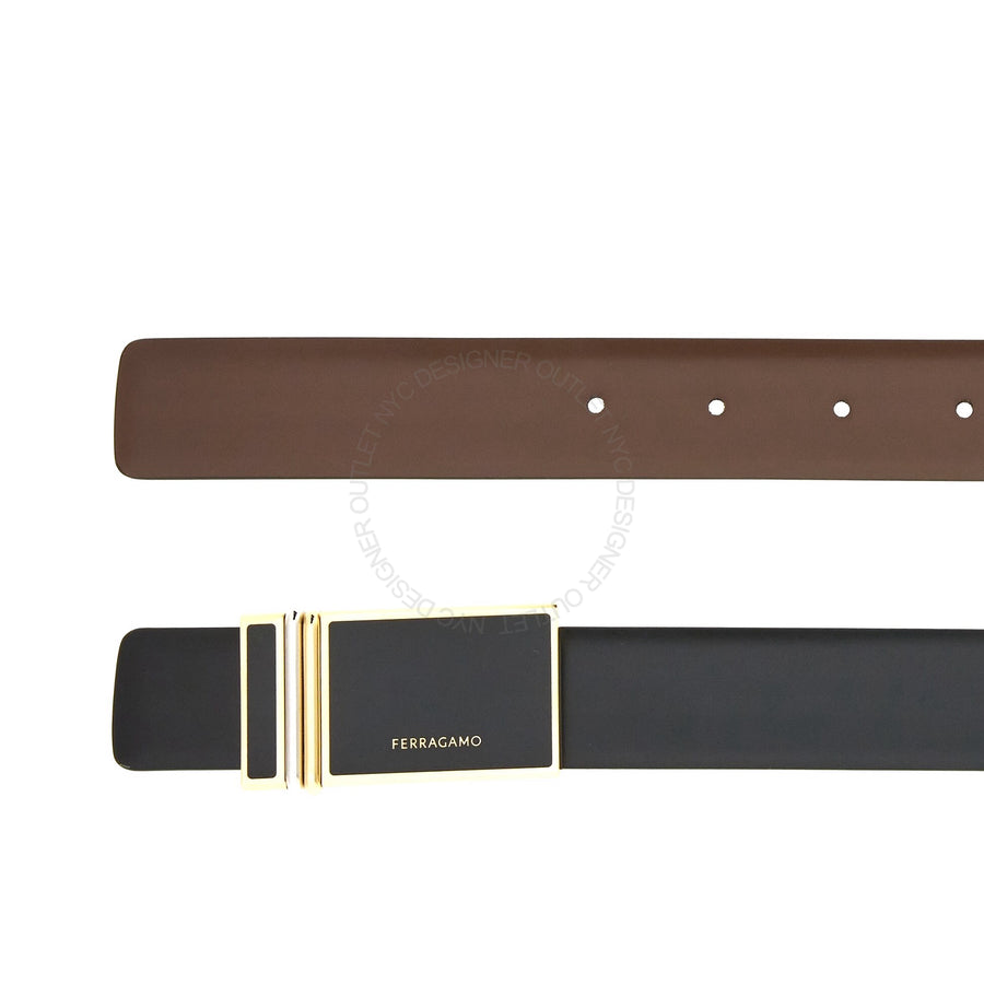 Ferragamo Black/Brown Leather Adjustable Belt