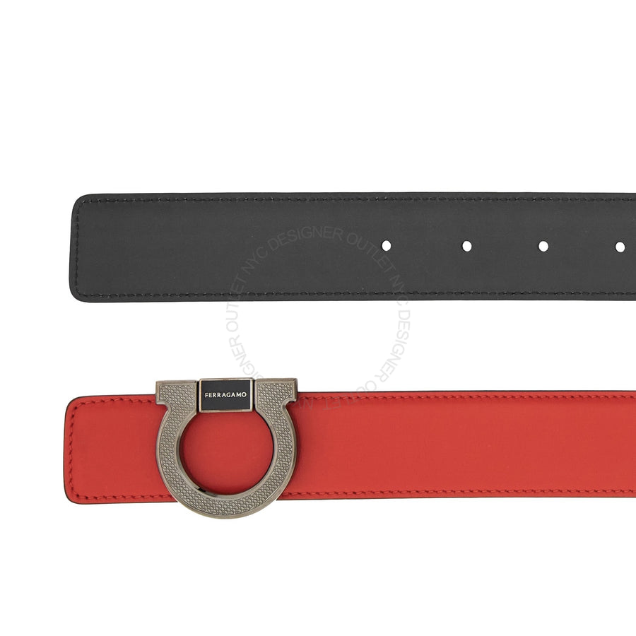 Ferragamo Black/Red Leather Adjustable Belt