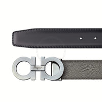 Ferragamo Black/Grey Leather Adjustable Belt