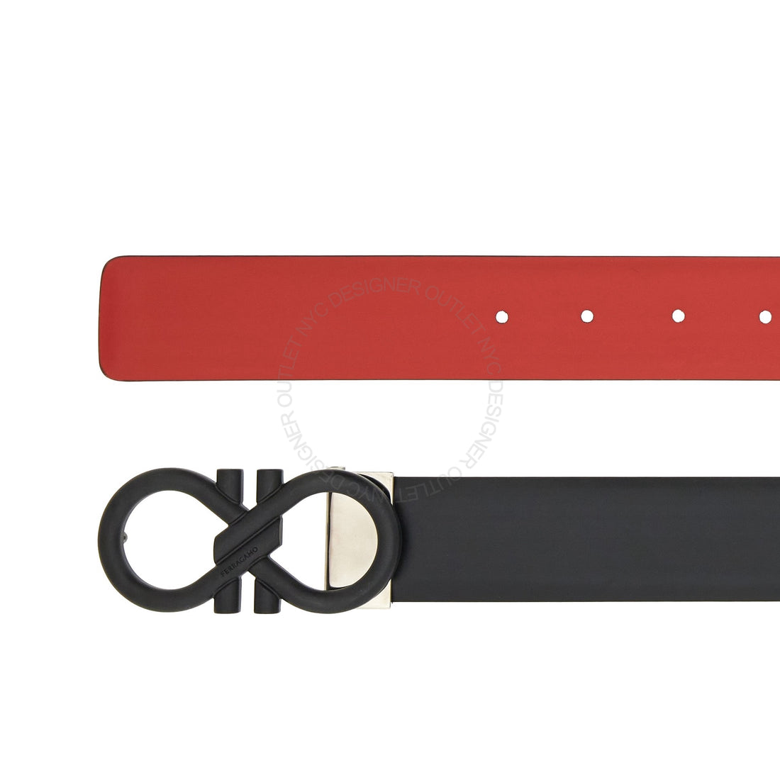 Ferragamo Black/Red Leather Adjustable Belt