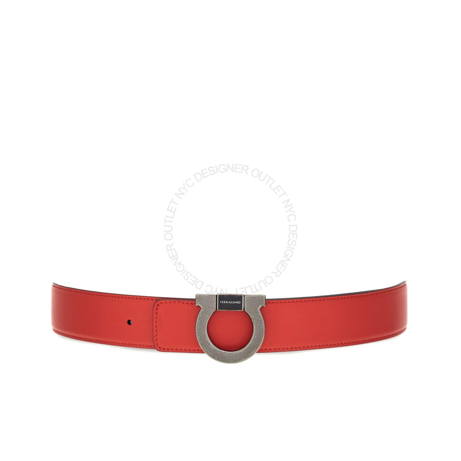 Ferragamo Black/Red Leather Adjustable Belt